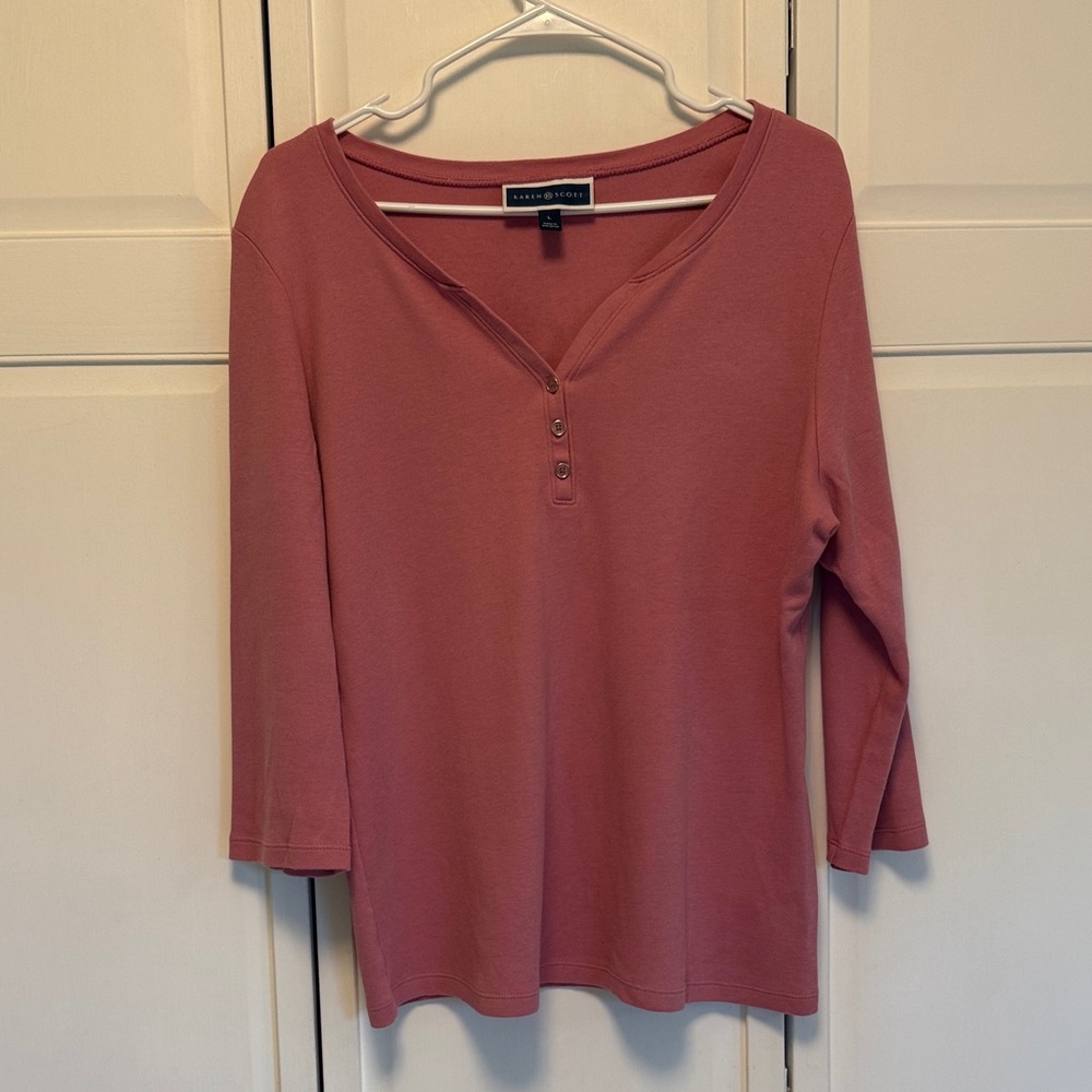 Karen Scott Women's Pink Henley 3/4 sleeve top